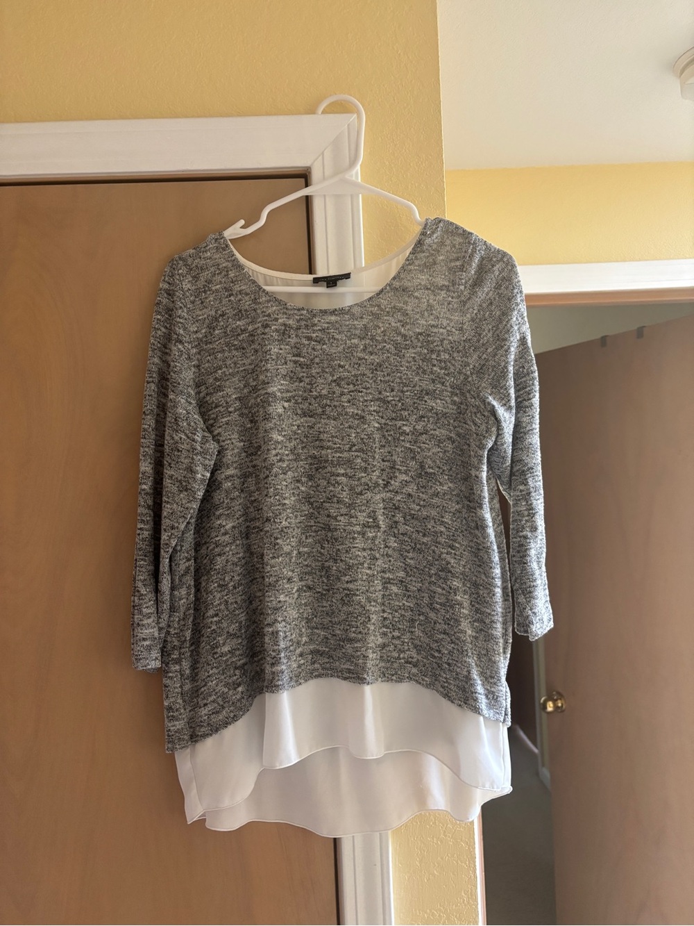 The Limited Gray Marled Sweater with White Trim